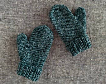 Hand Knit Mittens, Toddler and Kids Sizes, Organic Merino Wool in Juniper Green