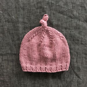 Dusty Rose Pink Knotted Baby Beanie - Organic Cotton - 0 to 3 or 3 to 6 Month Sizes Available