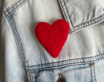 Big Felted Red Heart Pin - Valentine's Day Heart Brooch - Felt Heart Jewelry - Wool Red Heart Pin - Felt Pin - Mothers Day Gift Idea