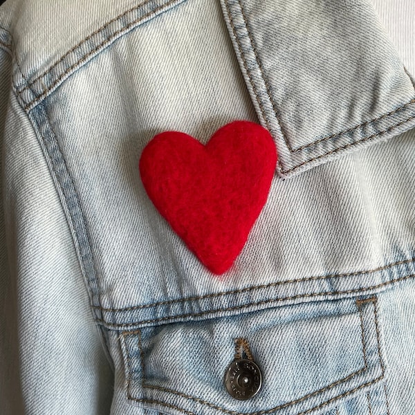 Big Felted Red Heart Pin - Valentine's Day Heart Brooch - Felt Heart Jewelry - Wool Red Heart Pin - Felt Pin - Mothers Day Gift Idea