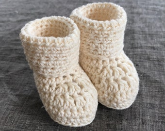 Fold Down Baby Booties - Organic Cotton or Merino Wool - 0 to 3 Months