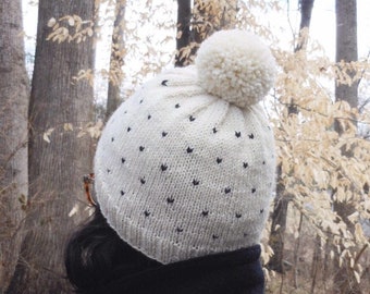 White & Black Polka Dot Hat - Baby through Adult Sizes Available