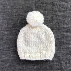 Knit Wool Cream Pompom Beanie Baby Through Adult Sizes Available image 1
