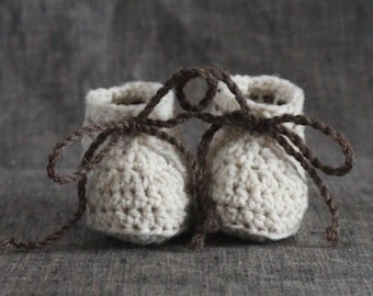 Natural Undyed Wool Crochet Baby Shoes -  0 to 3 or 3 to 6 Month Sizes Available