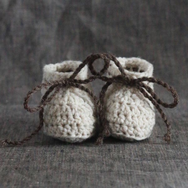 Natural Undyed Wool Crochet Baby Shoes -  0 to 3 or 3 to 6 Month Sizes Available