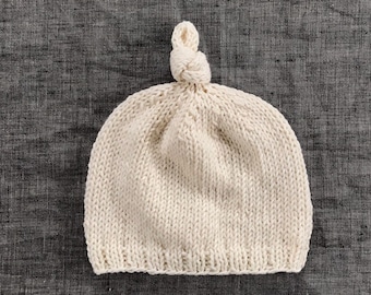 Knotted Baby Hat in Organic Cotton - 0 to 3 or 3 to 6 Months