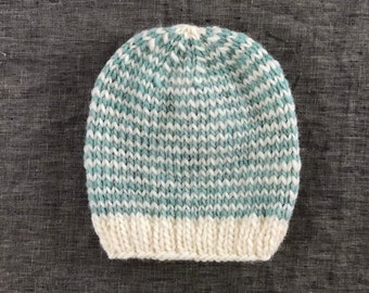 Blue and White Striped Beanie - Wool Winter Hat - Baby to Adult Sizes Available