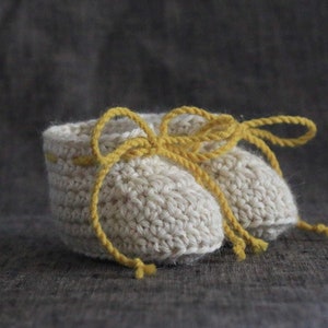 Off White and Mustard Yellow Baby Alpaca Booties with Ties 0 to 3 or 3 to 6 Month Sizes image 1
