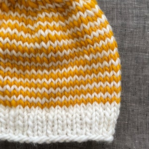 Striped Mustard & Off White Pompom Beanie Warm Winter Hat Baby to Adult Sizes Available image 4