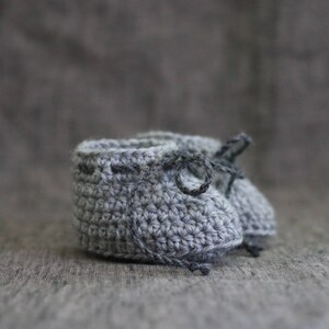 Light & Dark Grey Crochet Baby Booties with Ties Gender Neutral Baby Shoes 0 to 3 Months 3 to 6 Months image 4