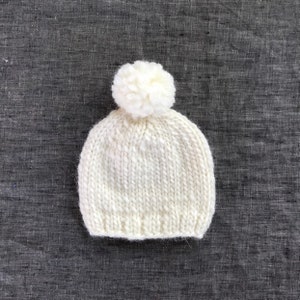 Knit Wool Cream Pompom Beanie Baby Through Adult Sizes Available image 6