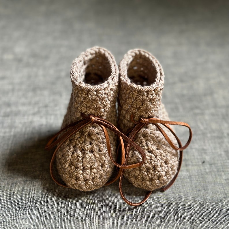 Brown Baby Shoes with Leather Ties Gender Neutral Baby Booties 3 to 6 Month Size image 6