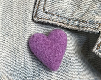 Small Lavender Purple Heart Pin - Needle Felted Merino Wool