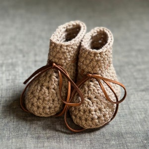 Brown Baby Shoes with Leather Ties Gender Neutral Baby Booties 3 to 6 Month Size image 2