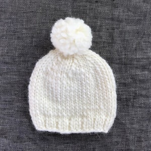 Knit Wool Cream Pompom Beanie Baby Through Adult Sizes Available image 5