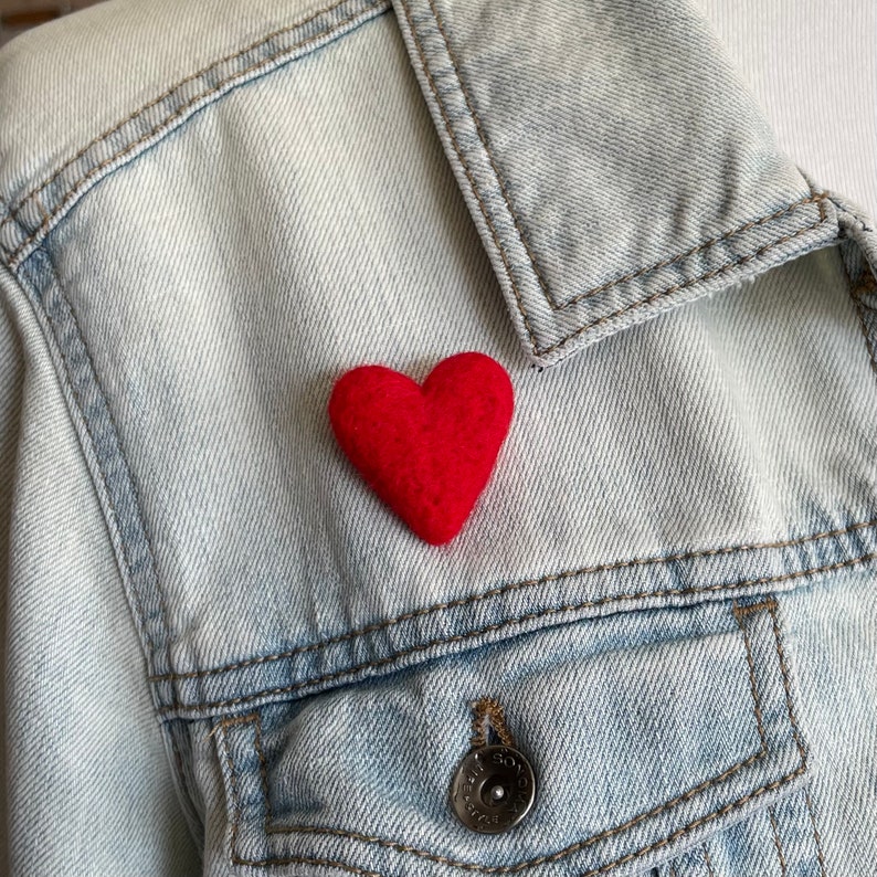 Small Red Heart Pin Lapel Brooch for Weddings Felt Heart Jewelry Wool Red Heart Pin Mother's Day Gift Idea image 2