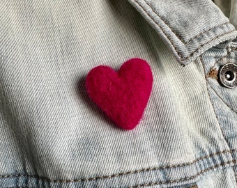 Small Hot Pink Heart Felted Pin - Valentine's Day Brooch