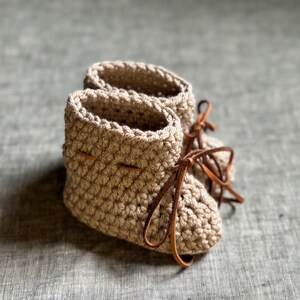Brown Baby Shoes with Leather Ties Gender Neutral Baby Booties 3 to 6 Month Size image 4