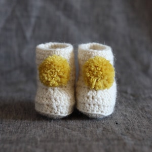 Off White and Mustard Crochet Baby Booties - 0 to 3 Month or 3 to 6 Month Sizes
