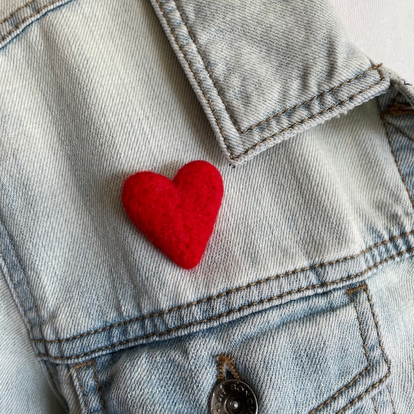 Small Red Heart Pin - Lapel Brooch for Weddings - Felt Heart Jewelry - Wool Red Heart Pin - Mother's Day Gift Idea