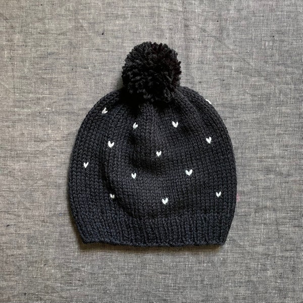 Black with White Polka Dotted Hat - Baby through Adult Sizes Available - Wool Winter Beanie