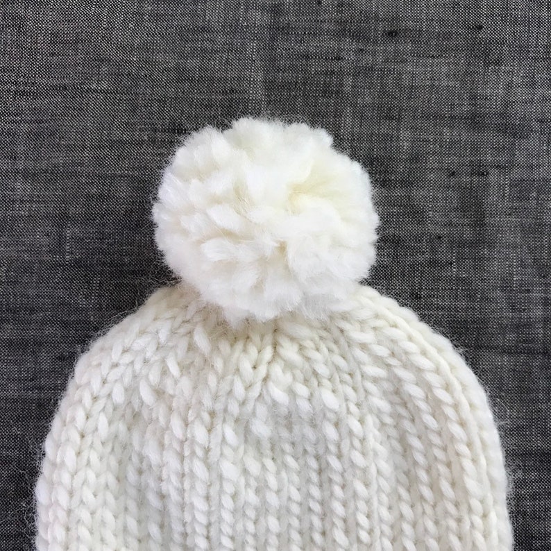 Knit Wool Cream Pompom Beanie Baby Through Adult Sizes Available image 4