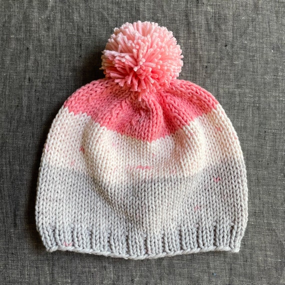 Gray and Pink Cap with Pom Pom Pink-grey Knit Hat: Fur Pom Pom Cable Beanie - Etsy main image 4