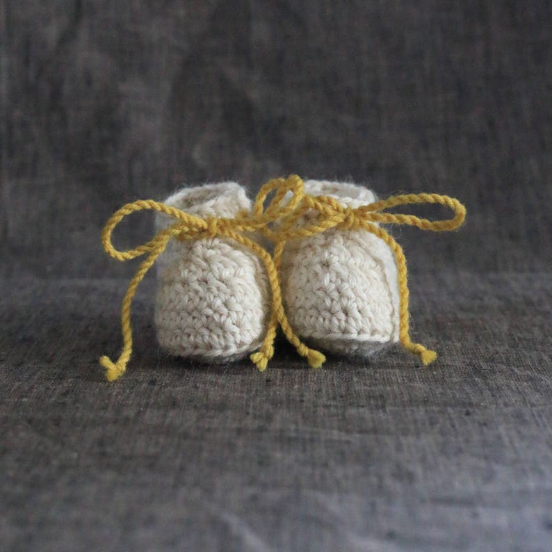 Off White and Mustard Yellow Baby Alpaca Booties with Ties 0 to 3 or 3 to 6 Month Sizes image 4