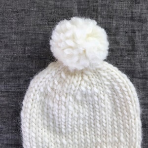 Knit Wool Cream Pompom Beanie Baby Through Adult Sizes Available image 2