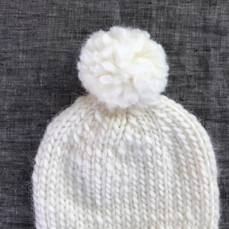 Knit Wool Cream Pompom Beanie Baby Through Adult Sizes Available image 2