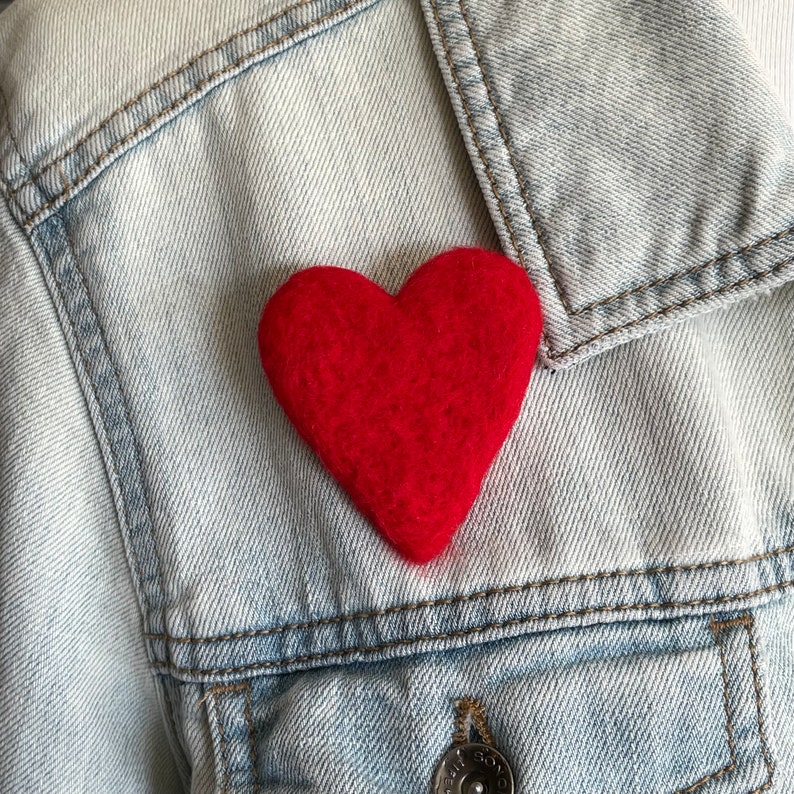 Big Felted Red Heart Pin Valentine's Day Heart Brooch Felt Heart Jewelry Wool Red Heart Pin Felt Pin Mothers Day Gift Idea image 5