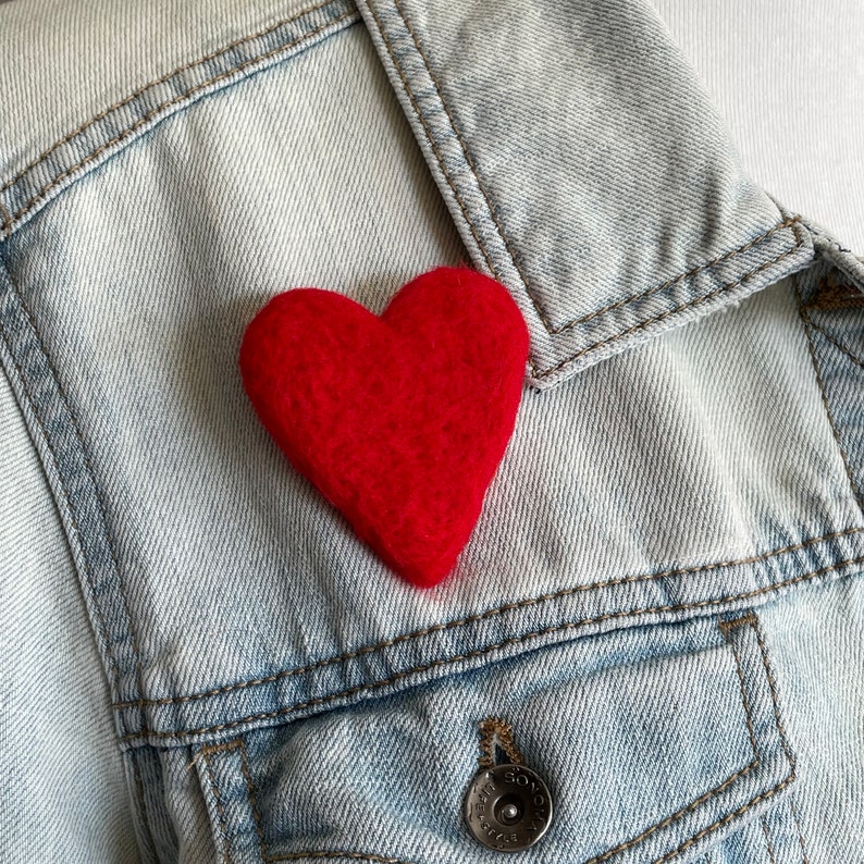 Big Felted Red Heart Pin Valentine's Day Heart Brooch Felt Heart Jewelry Wool Red Heart Pin Felt Pin Mothers Day Gift Idea image 6