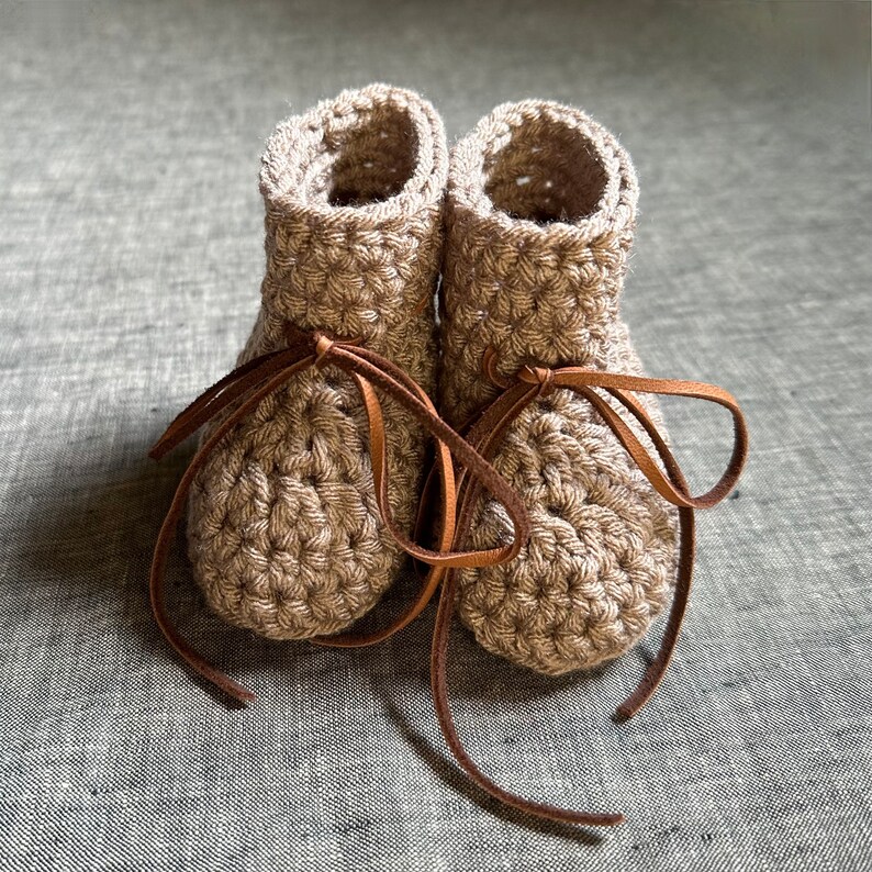 Brown Baby Shoes with Leather Ties Gender Neutral Baby Booties 3 to 6 Month Size image 8