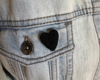 Tiny Black Heart Pin - Lapel Brooch for Weddings - Felt Heart Jewelry - Wool Black Heart Pin - Valentine's Day Brooch - Gift Idea