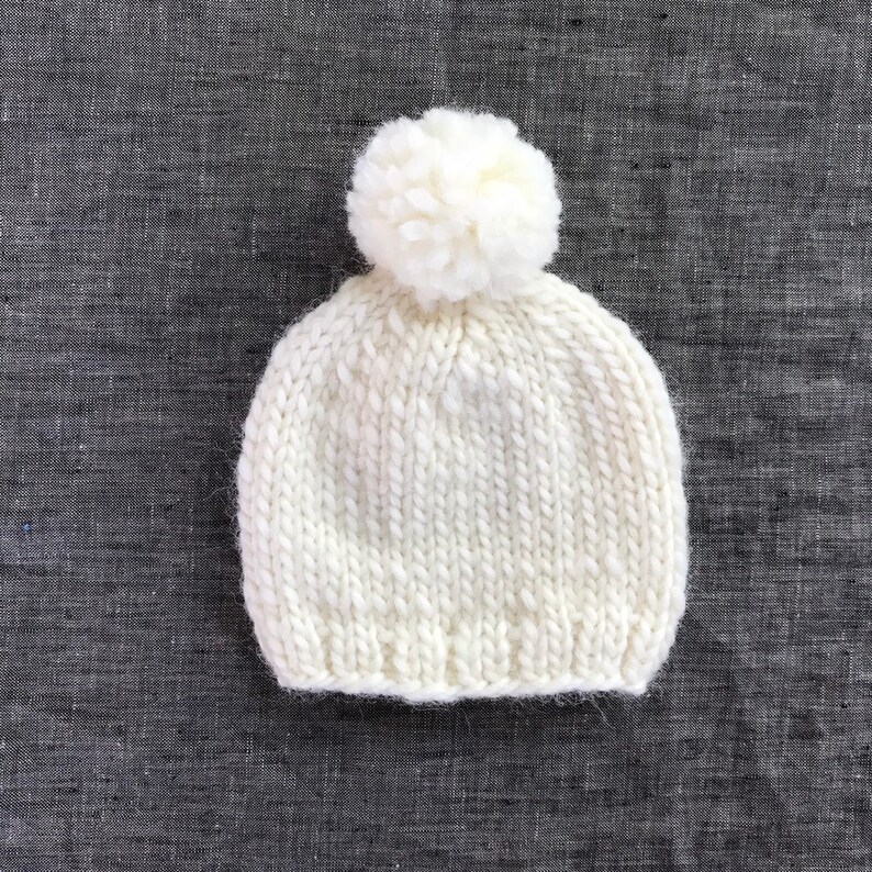 Knit Wool Cream Pompom Beanie Baby Through Adult Sizes Available image 7