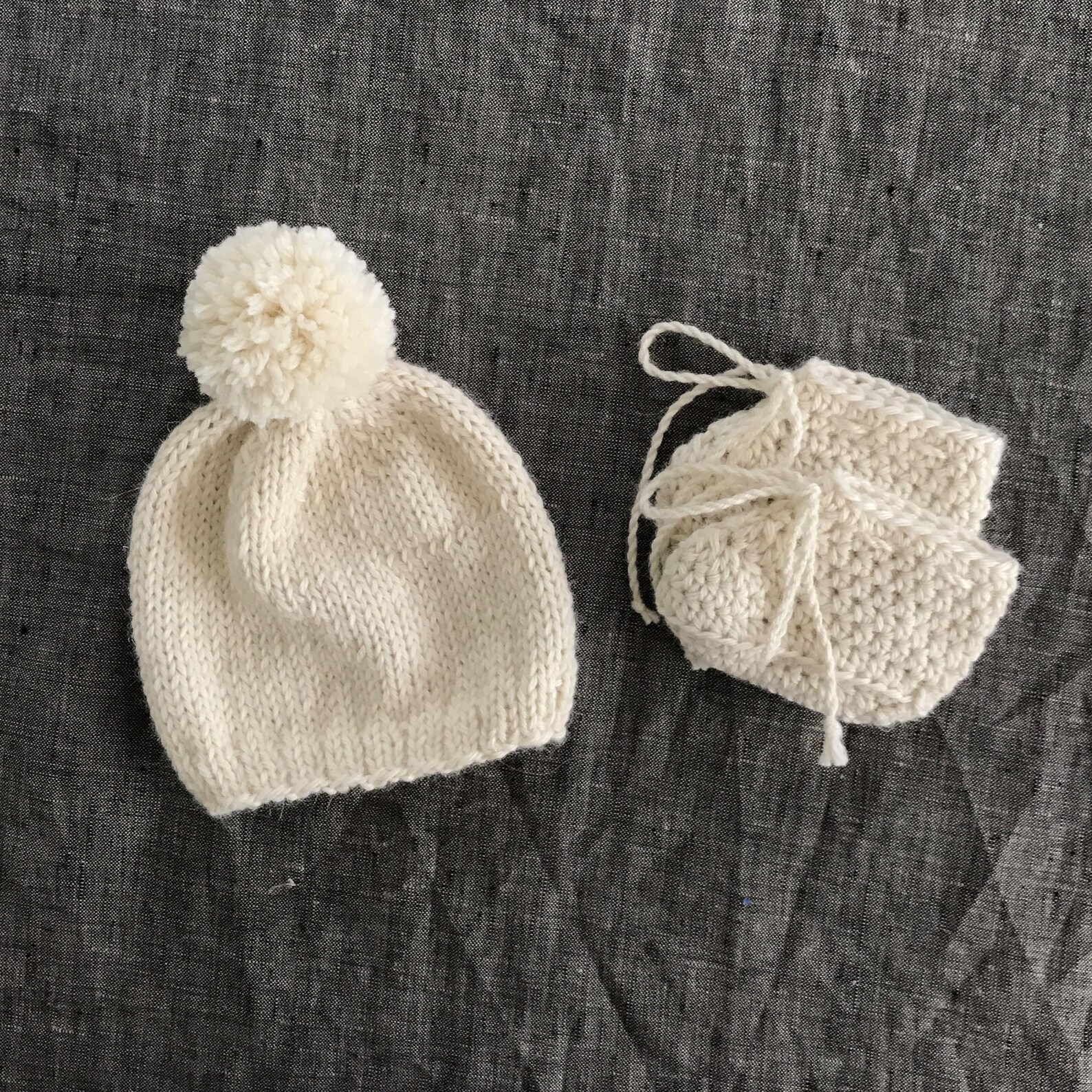 Hand Knit Baby Gift Set Pompom Hat & Bootie Baby Shower Gift Etsy