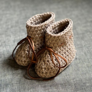 Brown Baby Shoes with Leather Ties Gender Neutral Baby Booties 3 to 6 Month Size image 3