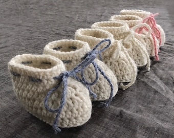 Cream Wool Crochet Baby Booties: Newborn Gift (0-6 Months)