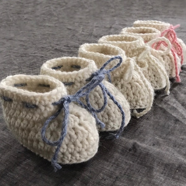 Cream Crochet Baby Booties with Ties - 0 to 3 or 3 to 6 Months