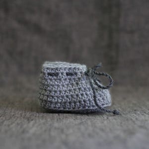 Light & Dark Grey Crochet Baby Booties with Ties Gender Neutral Baby Shoes 0 to 3 Months 3 to 6 Months image 5