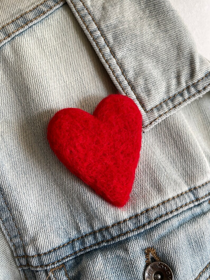 Big Felted Red Heart Pin Valentine's Day Heart Brooch Felt Heart Jewelry Wool Red Heart Pin Felt Pin Mothers Day Gift Idea image 2