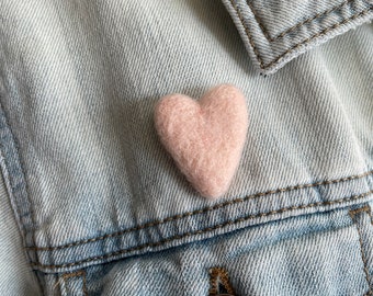 Small Pale Pink Felt Heart Pin - Handmade Merino Wool Brooch