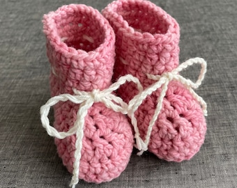 Pink Baby Booties with Ties - Baby Girl Shoes - Hand Dyed Merino Wool Boots - 3 to 6 Months