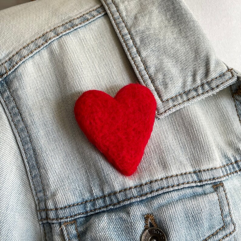 Big Felted Red Heart Pin Valentine's Day Heart Brooch Felt Heart Jewelry Wool Red Heart Pin Felt Pin Mothers Day Gift Idea image 4