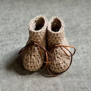Brown Baby Shoes with Leather Ties Gender Neutral Baby Booties 3 to 6 Month Size image 1