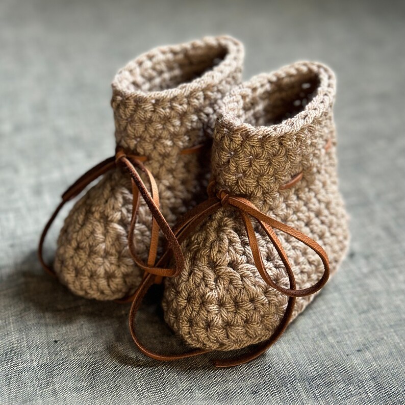 Brown Baby Shoes with Leather Ties Gender Neutral Baby Booties 3 to 6 Month Size image 7