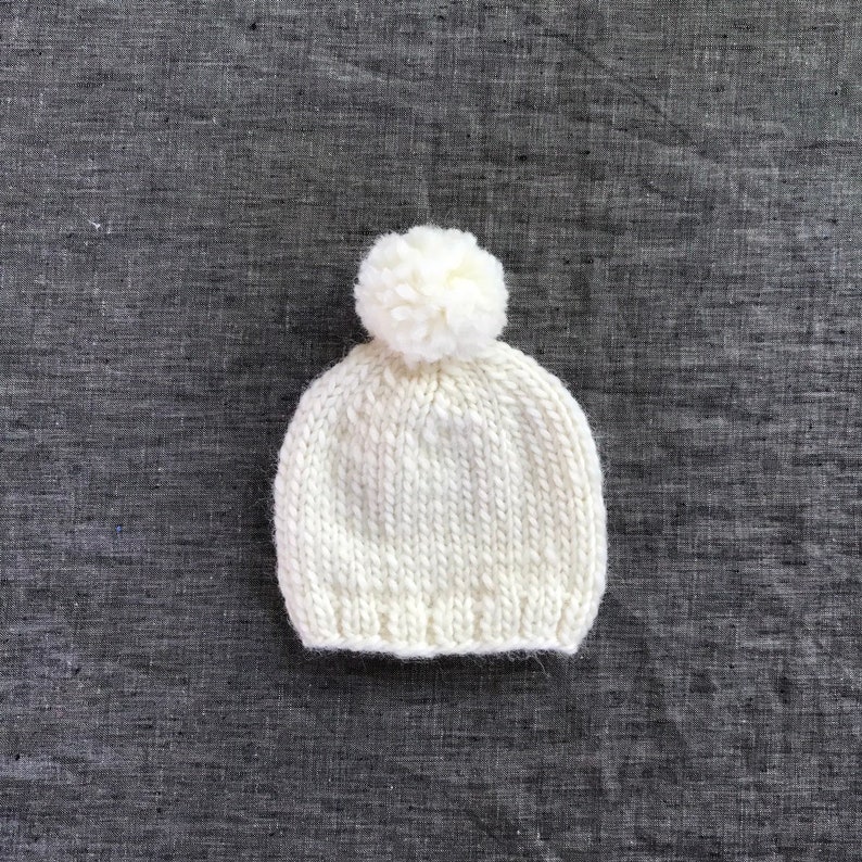 Knit Wool Cream Pompom Beanie Baby Through Adult Sizes Available image 1