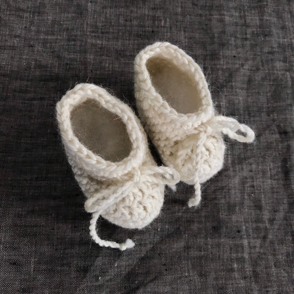 Off White Crochet Baby Booties With Ties 0 to 3 or 3 to 6 Etsy