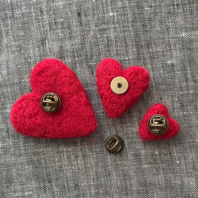 Small Red Heart Pin Lapel Brooch for Weddings Felt Heart Jewelry Wool Red Heart Pin Mother's Day Gift Idea image 6