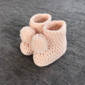Light Pink Baby Girls Crochet Pompom Booties - 0 to 3 Months